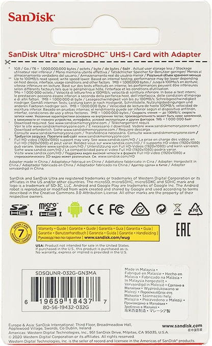 SanDisk SDSDQUAN-032G-G4A Ultra 32GB Micro SDHC Card