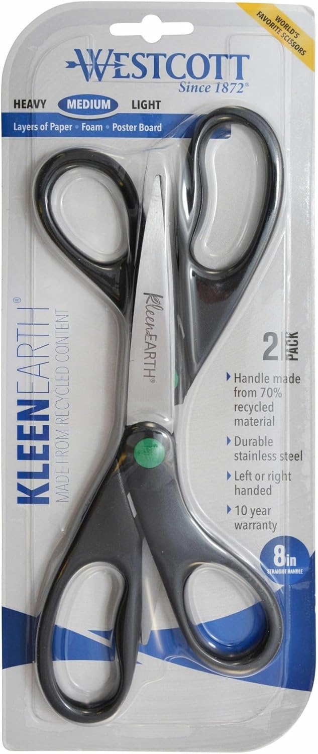 Westcott 15179 KleenEarth 8-Inch Recycled Scissors 2-Pack