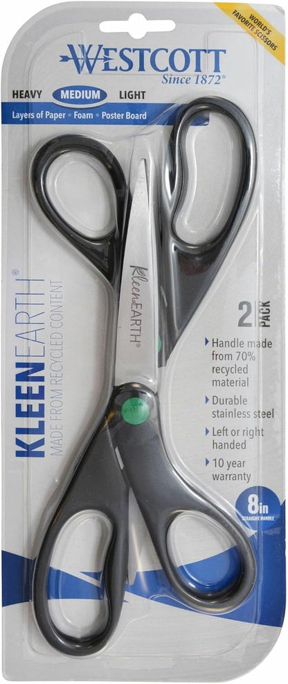 Westcott 15179 KleenEarth 8-Inch Recycled Scissors 2-Pack