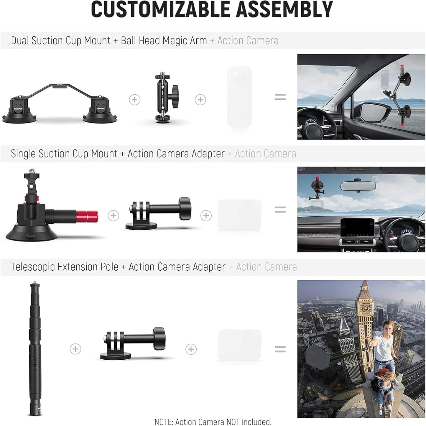 Neewer CA065 Triple Suction Cup Car Mount Kit