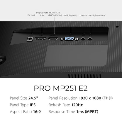 MSI PRO MP251 E2 24.5" 120Hz FHD IPS Gaming Monitor