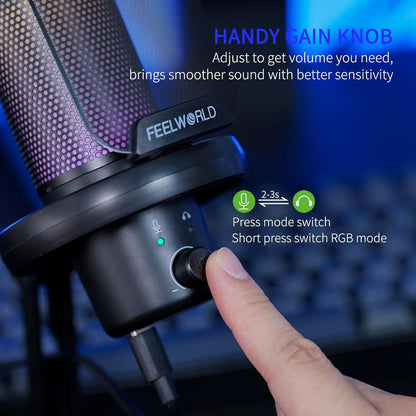 FEELWORLD VM1 Gaming Mic - USB Condenser Microphone with RGB