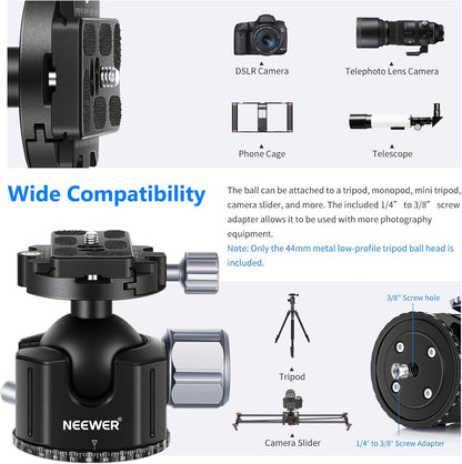 Neewer 10100404 Low Profile 44mm Tripod Ball Head