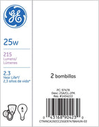 GE 97478 25W Decorative A19 Incandescent Bulb Clear 2-Pack