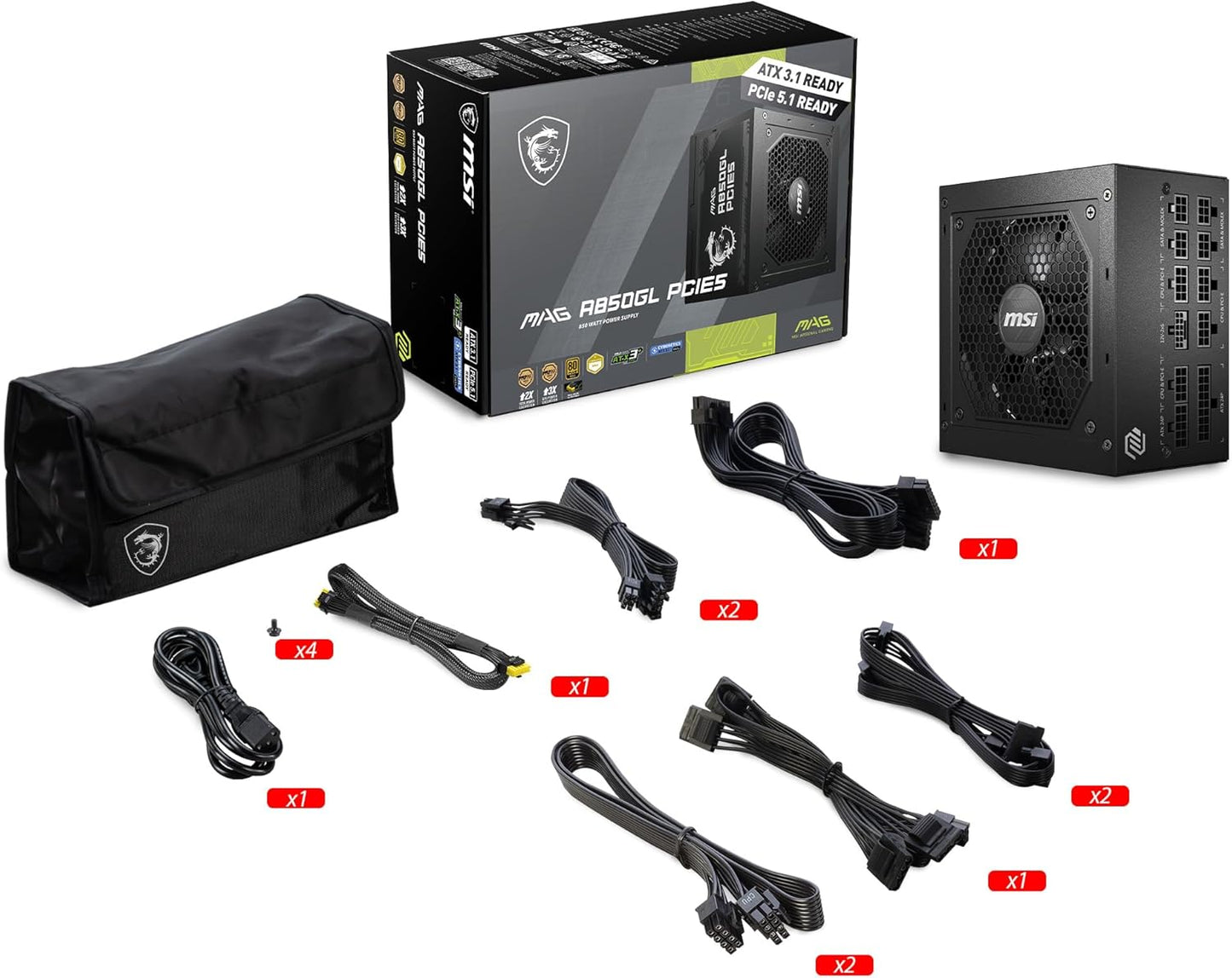 MSI MPG A850GL 850W PCIE 5.1 ATX 3.1 Power Supply