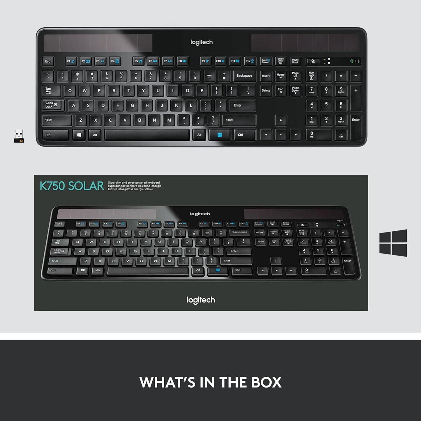 Logitech 920-002912 K750 Wireless Solar Keyboard, Ultra-Thin, USB