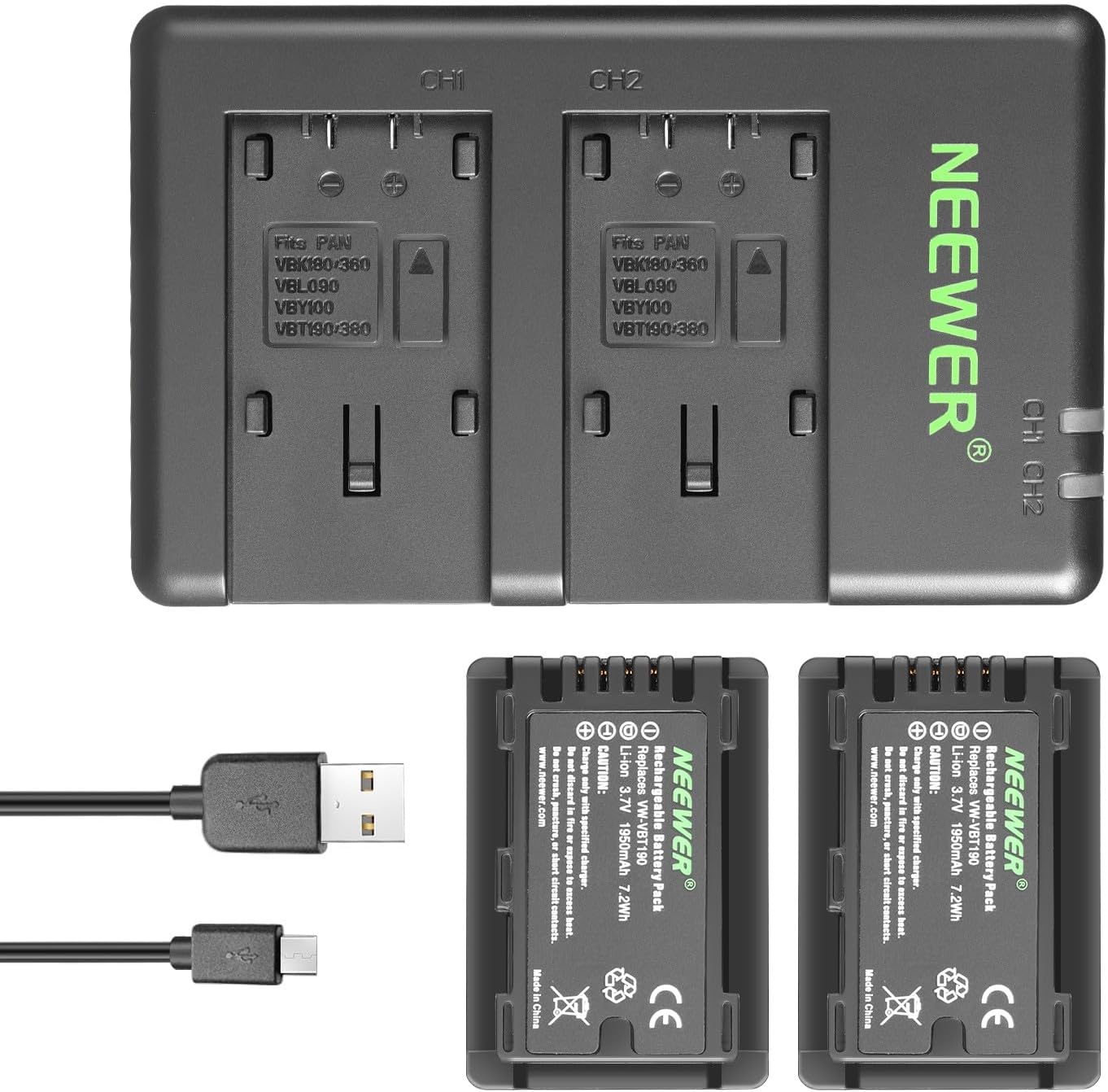 Neewer VW-VBT190 Battery & Dual USB Charger Kit