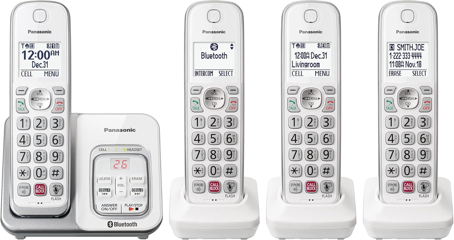 Panasonic KX-TGD864W Cordless Phone Answering Machine 4-Handset