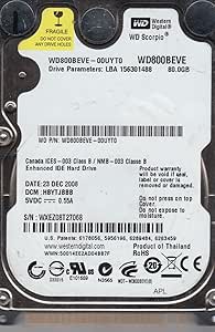 Western Digital WD800BEVE-00UYT0 80GB IDE Hard Drive