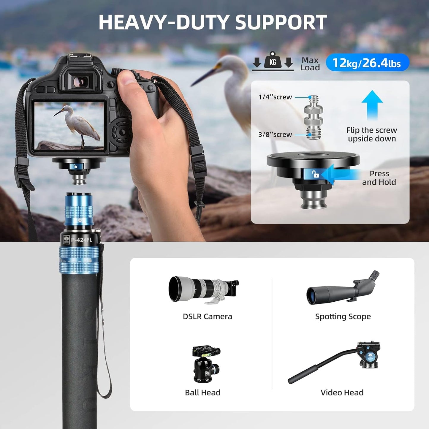 Sirui P-424FL Carbon Fiber Monopod: 75", with Feet