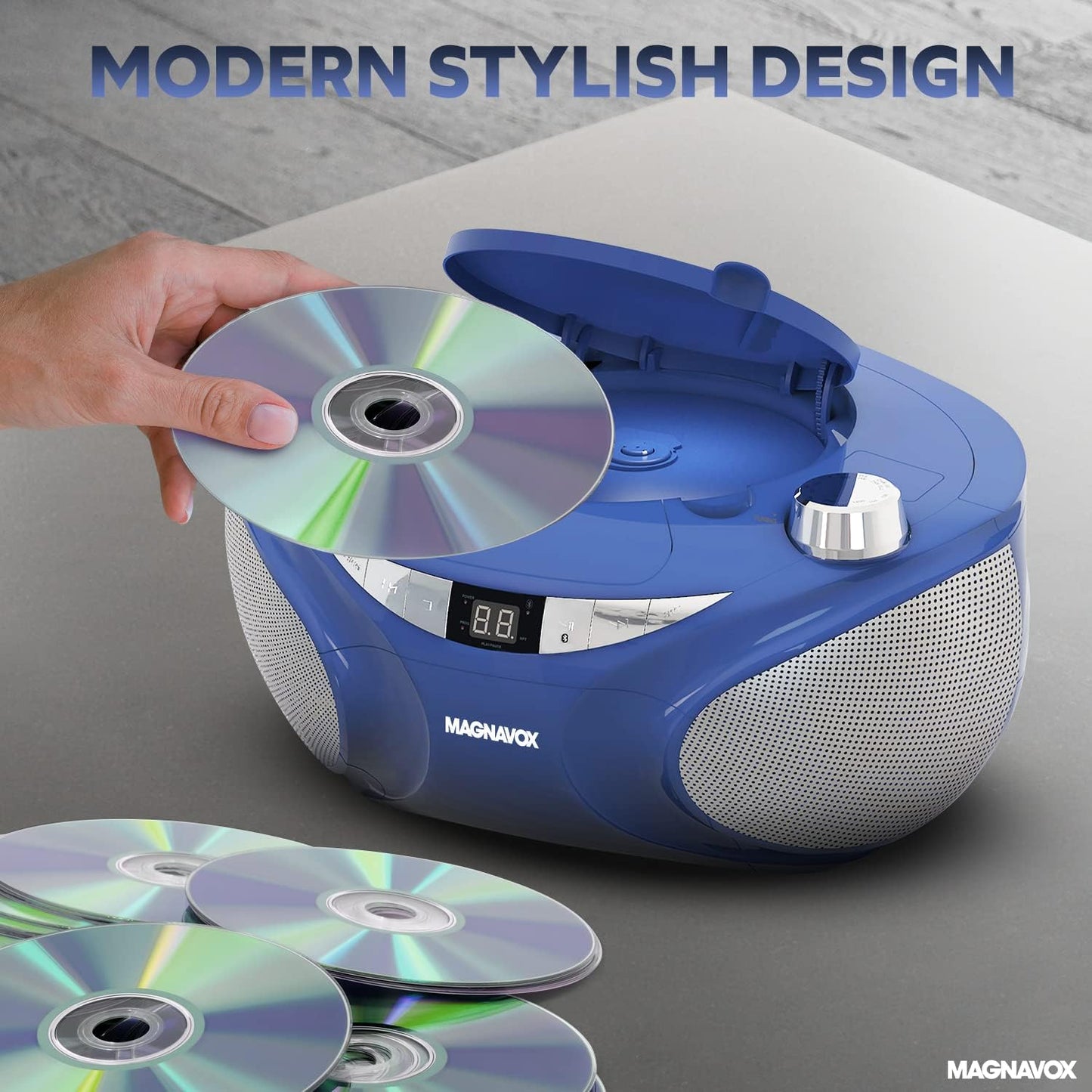 Magnavox MD6949-BL Portable Bluetooth CD Boombox AM/FM Radio Blue