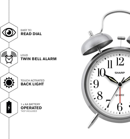 Sharp Twin Bell Alarm Clock - Loud for Heavy Sleepers