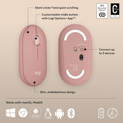 Logitech 910-007023 Pebble Mouse 2 M350s Tonal Rose