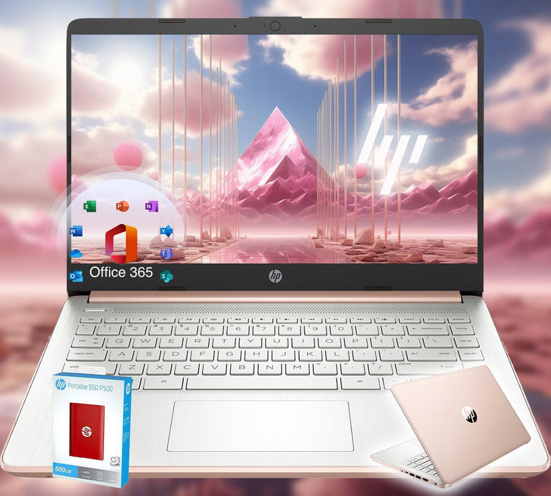 HP Ultrabook 14 Intel 4-Core Rose Gold Laptop with Microsoft 365 — main product image