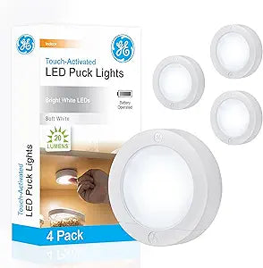 GE 45997 Wireless LED Puck Lights 4-Pack — main product image