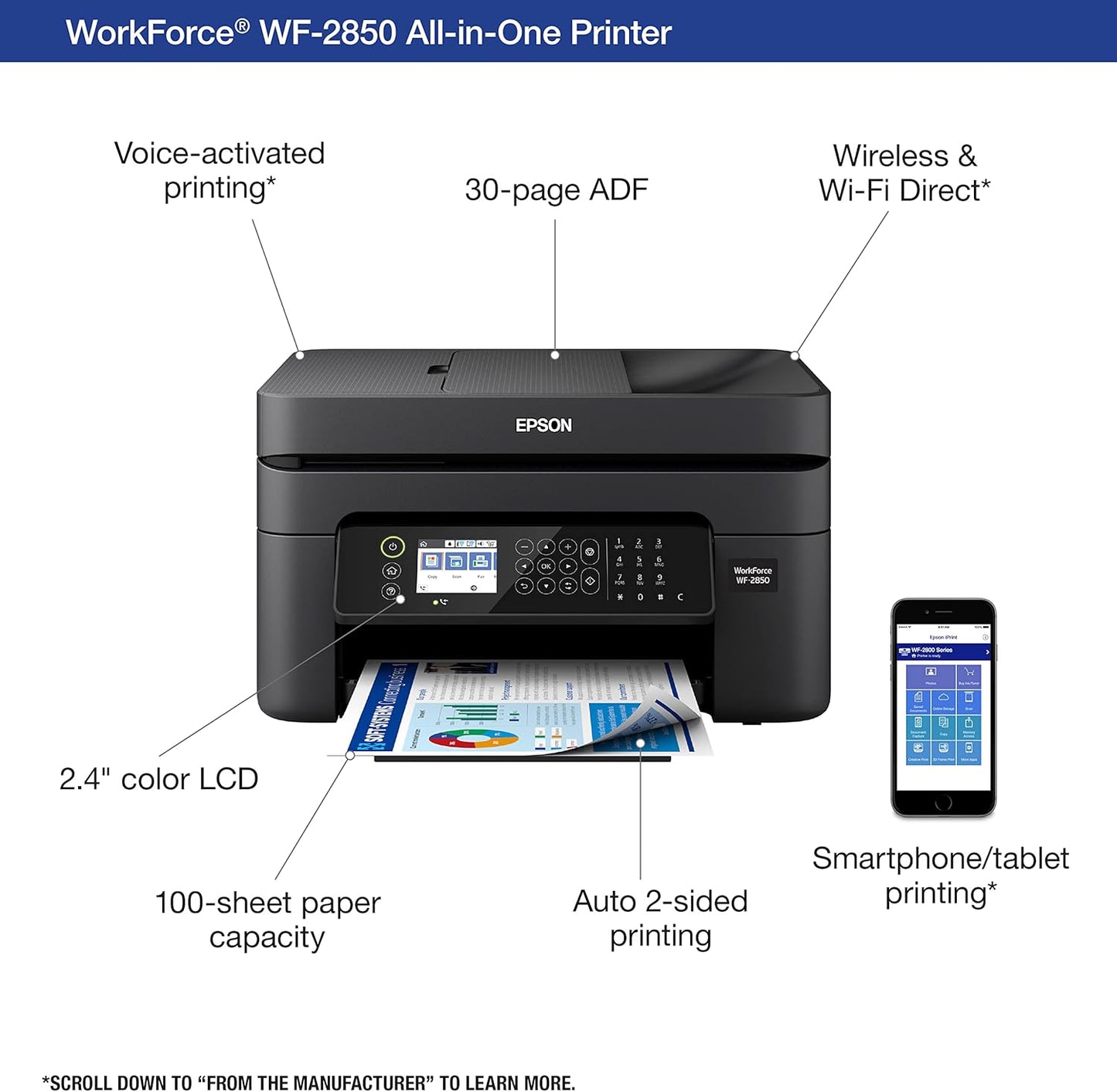 Epson C11CG31201 Workforce WF-2850 Wireless All-in-One Printer