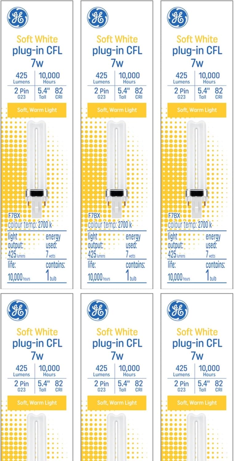 GE 7-Watt G23 CFL Plug-in Bulb 6-Pack — main product image