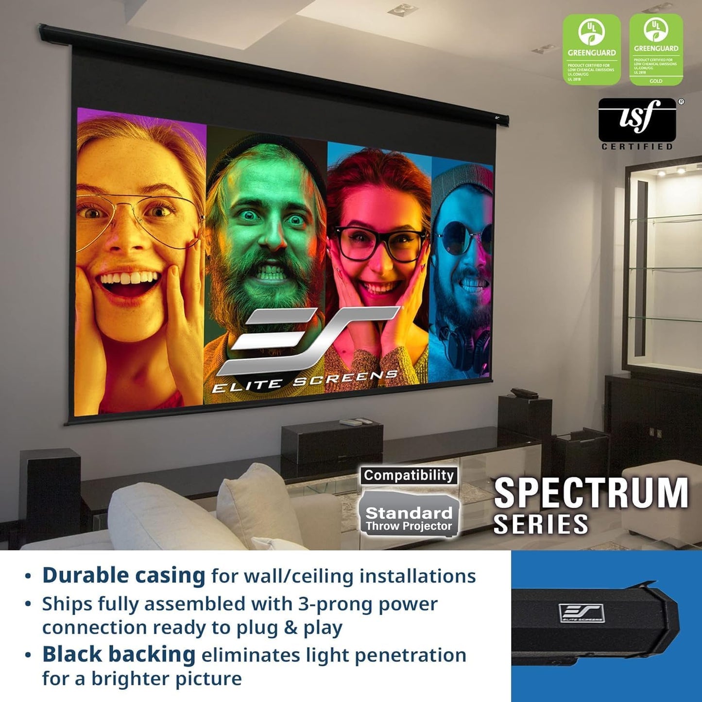 Elite Screens ELECTRIC100H2 Spectrum 100-Inch Motorized Projector Screen