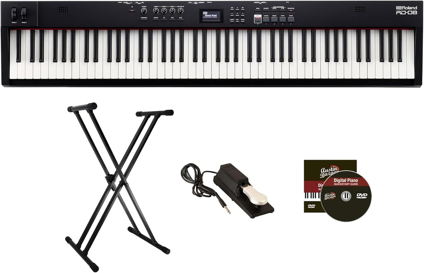 Roland RD-08 Stage Piano Black Bundle Stand Pedal Lessons