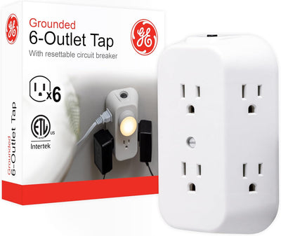 GE 56575 6-Outlet Grounded Wall Tap with Circuit Breaker