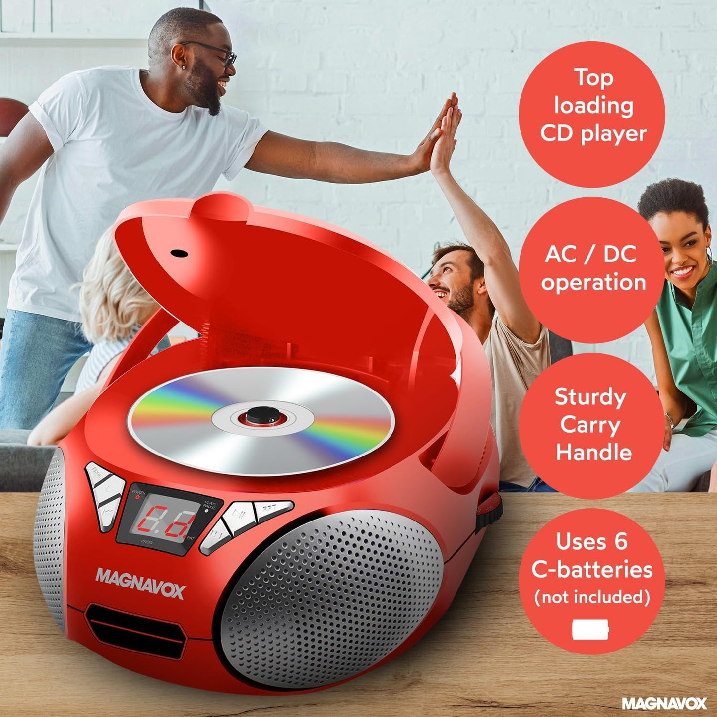 Magnavox MD6924 Portable CD Boombox Radio Red