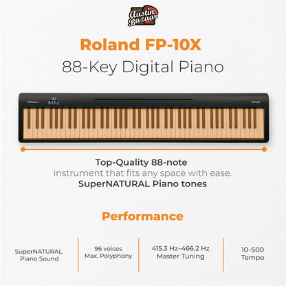 Roland FP 10 Digital Piano Black Bundle Stand Bench