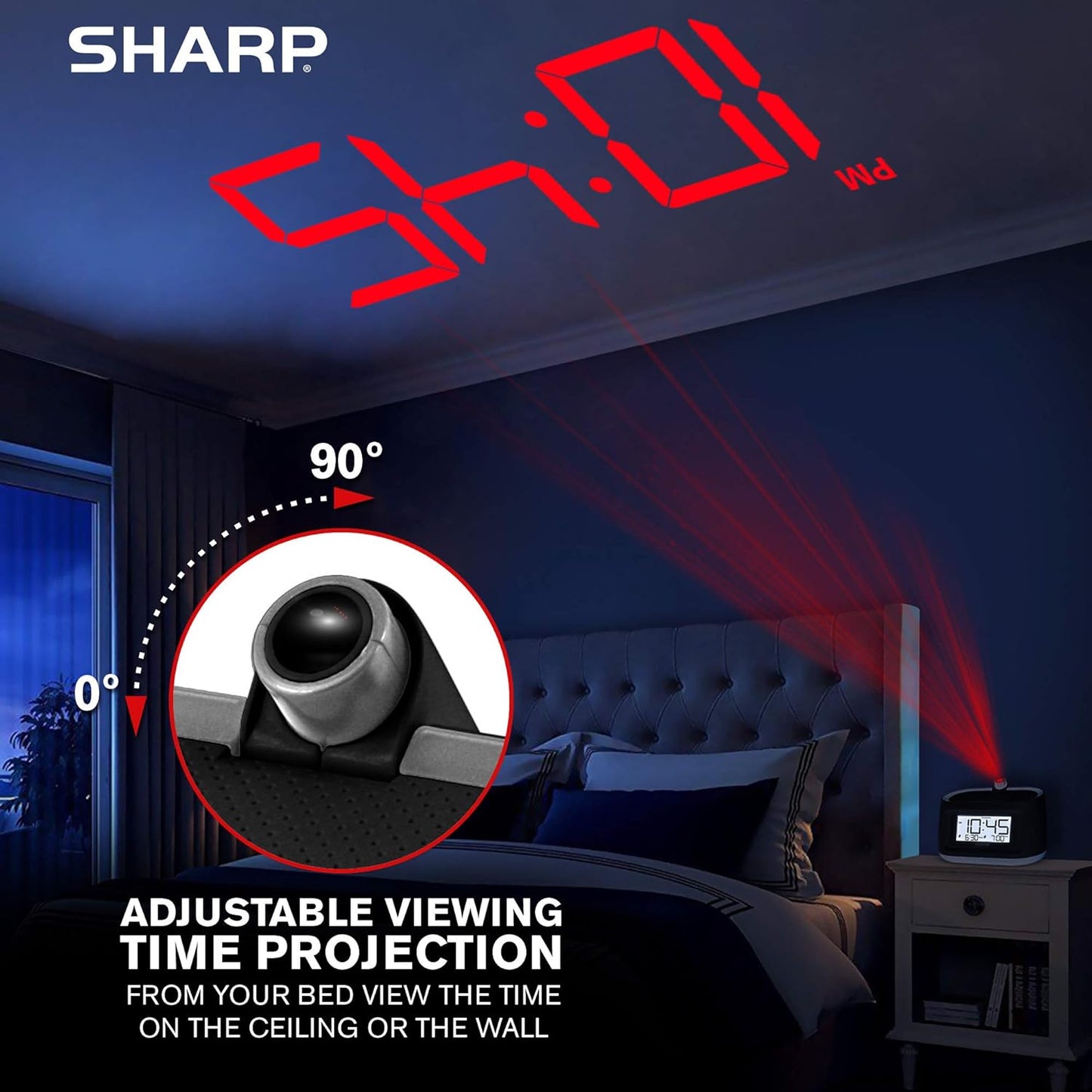 Sharp Projection Alarm Clock with 8 Nature Sleep Sounds