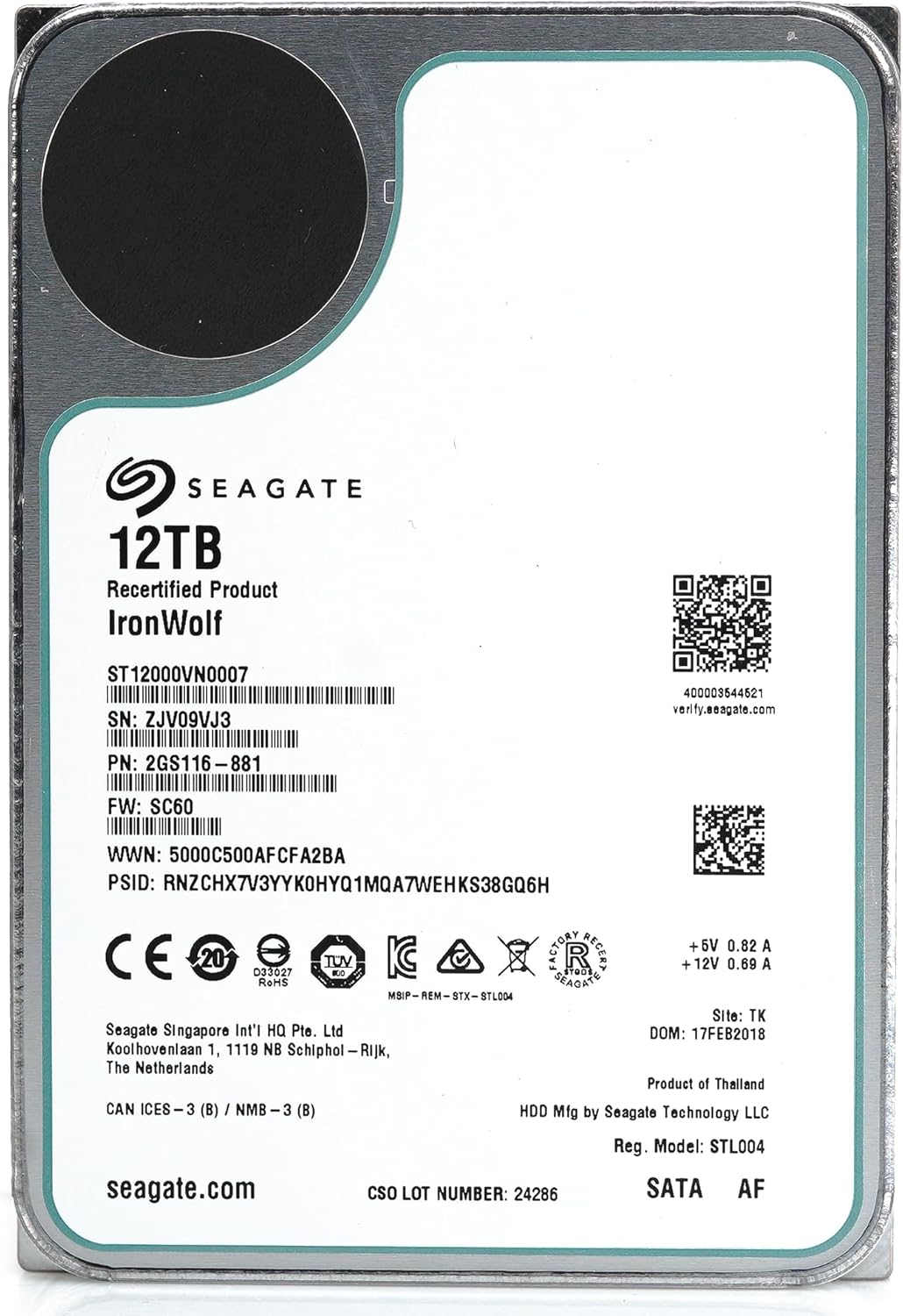 Seagate ST12000VN0007-cr IronWolf 12TB NAS SATA HDD (Renewed)
