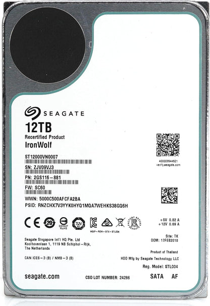 Seagate ST12000VN0007-cr IronWolf 12TB NAS SATA HDD (Renewed)