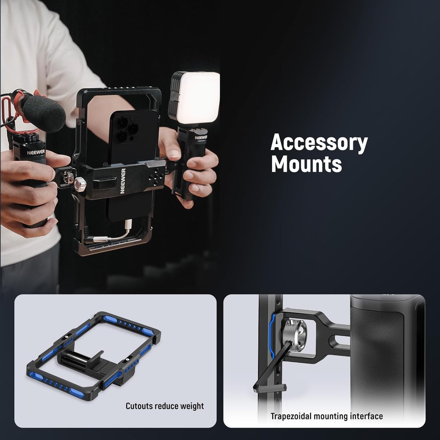 Neewer PA009E Phone Cage Video Rig with RGB Light Mic