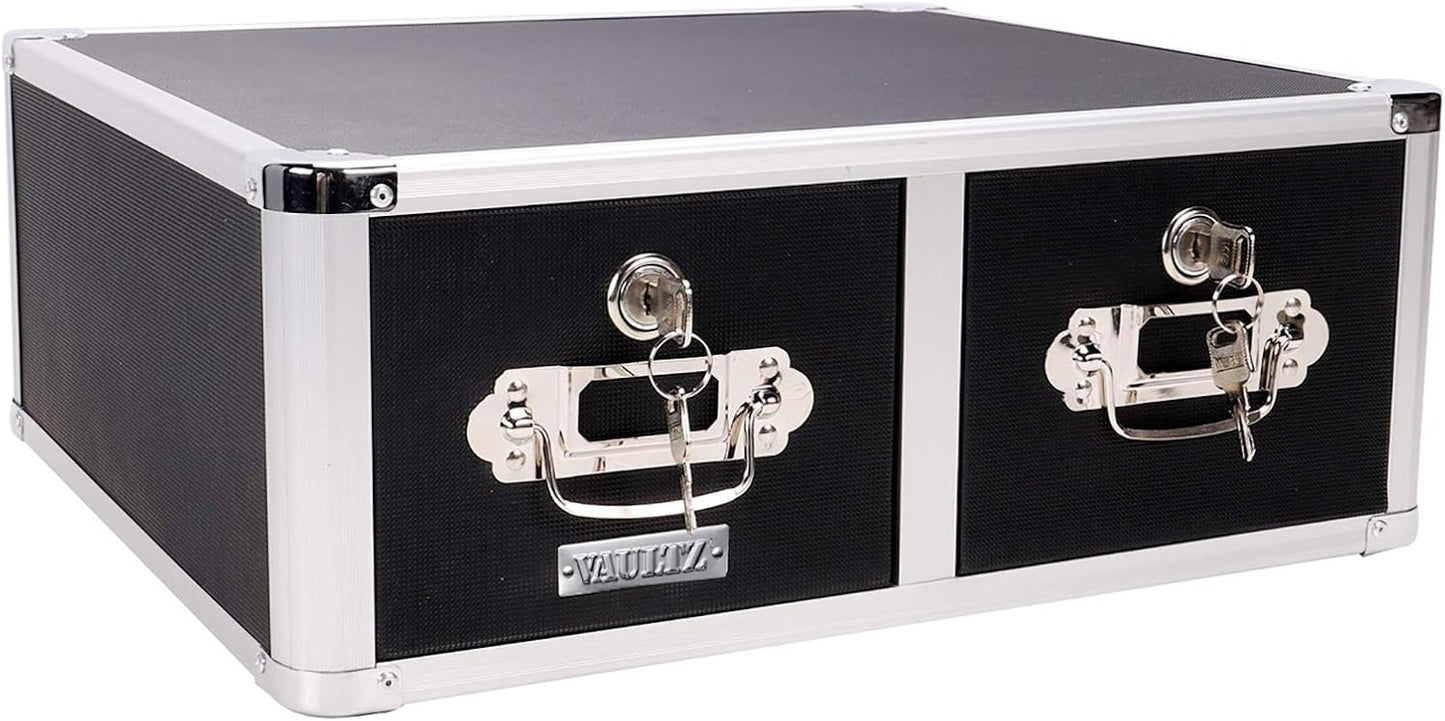 Vaultz VZ01395 Locking Index Card Cabinet - Double Drawer, Black