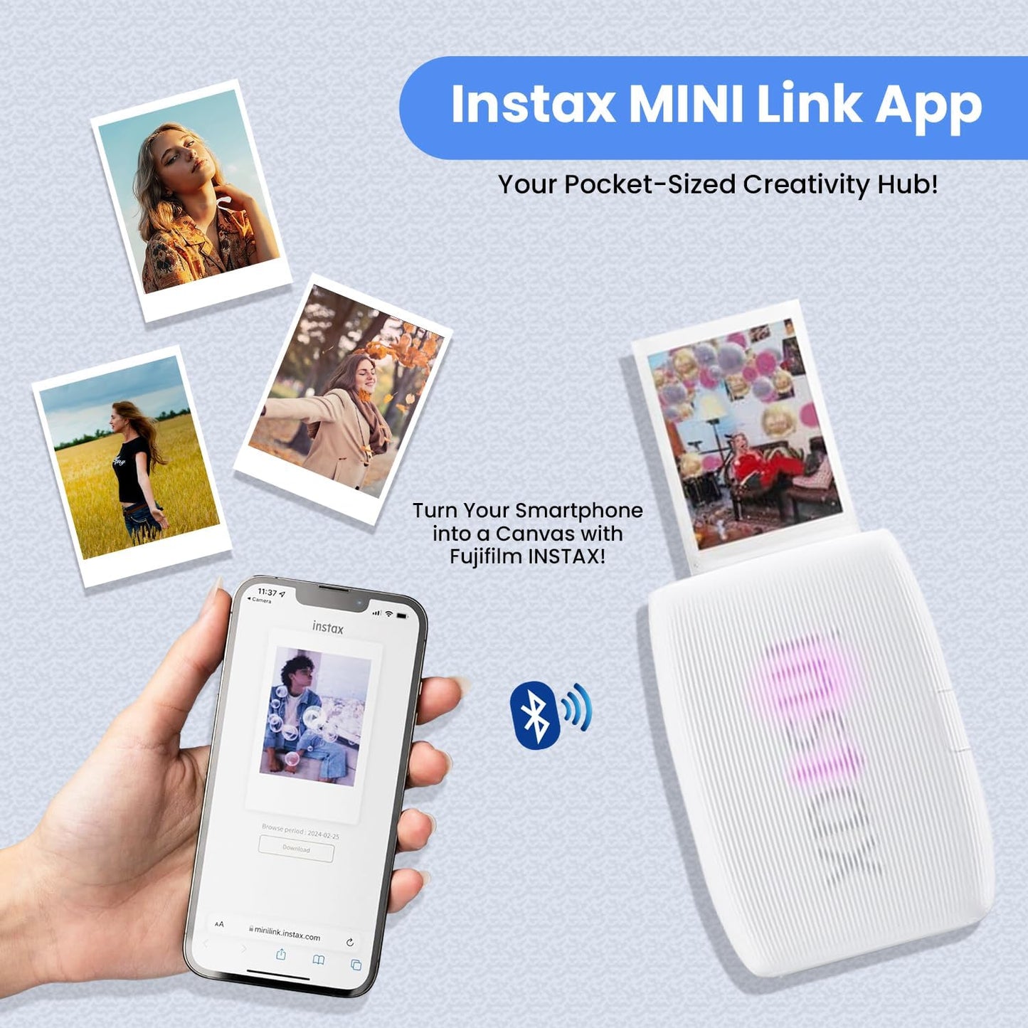 Fujifilm INSTAX Mini Link 3 Smartphone Printer Film Bundle