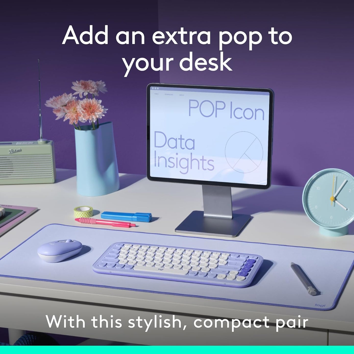 Logitech 920-013043 POP ICON Combo Bluetooth Keyboard & Mouse - Lilac