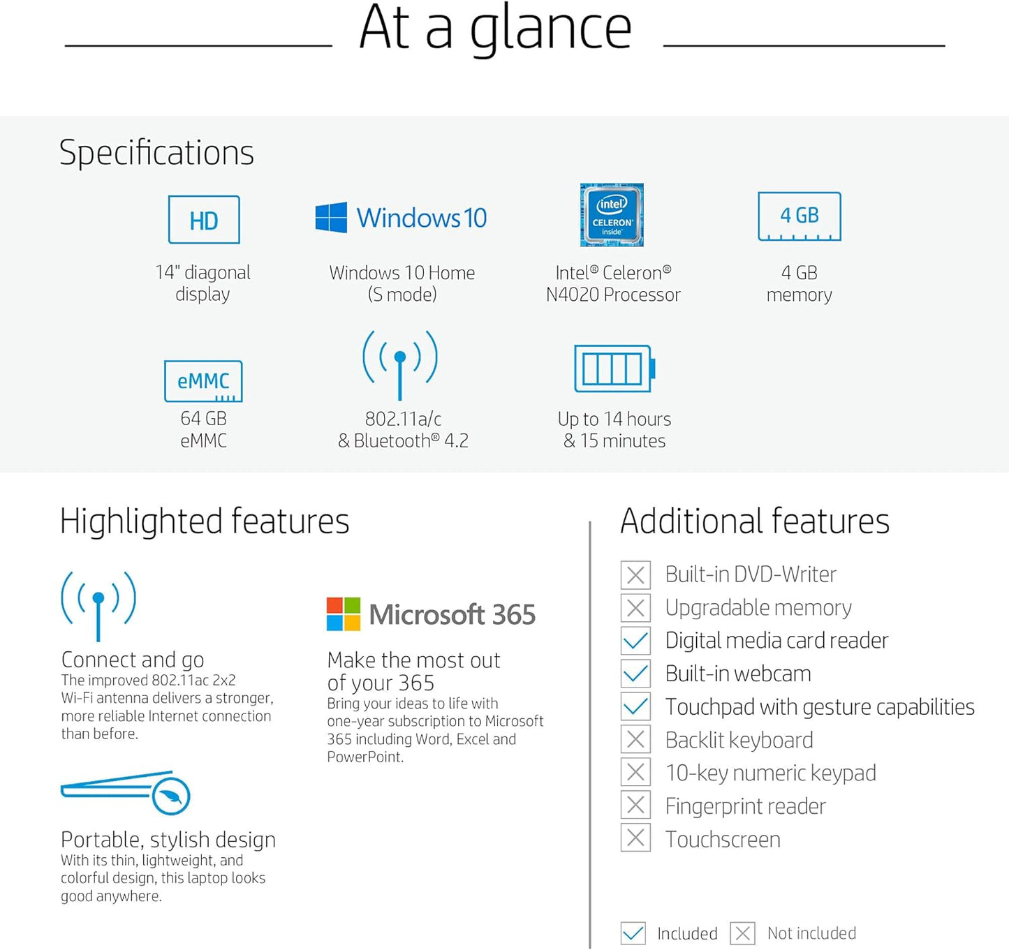 HP 14-cb188nr: Stream 14" Laptop, Celeron, 4GB, 64GB eMMC, Rose Pink