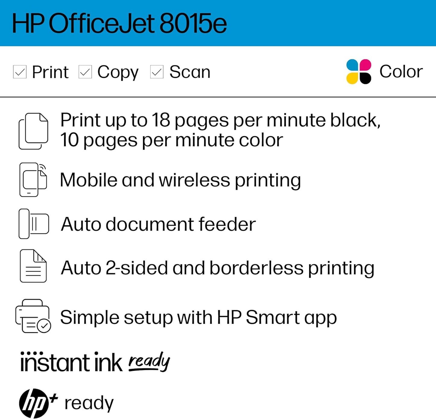 HP OfficeJet 8015e Wireless Color Printer - Instant Ink