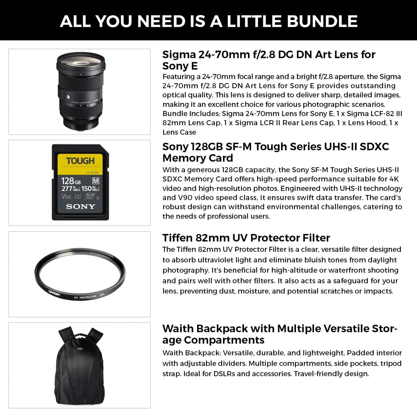 Sigma SIG578965-KIT3 24-70mm f/2.8 DG DN Sony E Lens Bundle