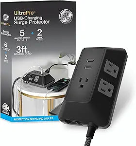 GE 73777-RF1 UltraPro 5-Outlet USB Surge Protector — main product image