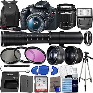 Canon Rebel T7 DSLR Bundle: 18-55mm Lens + Super Zoom