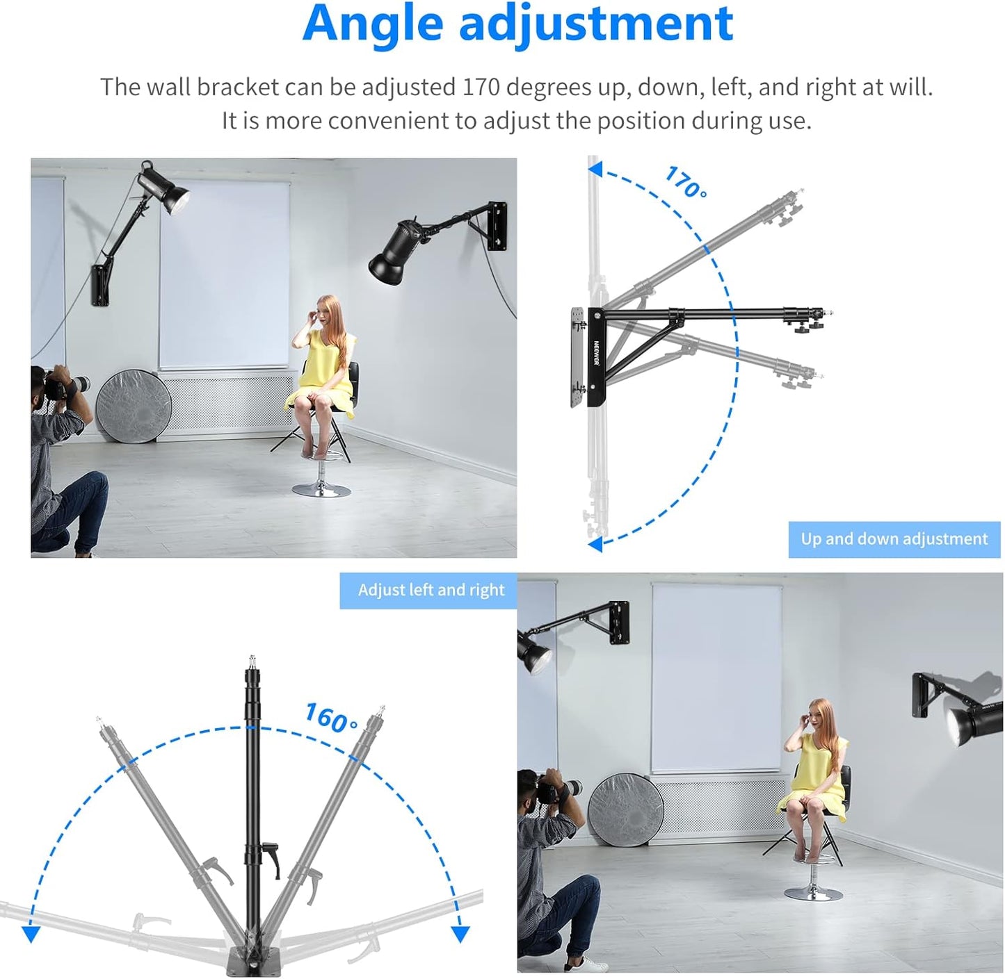 Neewer ST-WM130 Wall Mount Triangle Boom Arm for Studio Lights