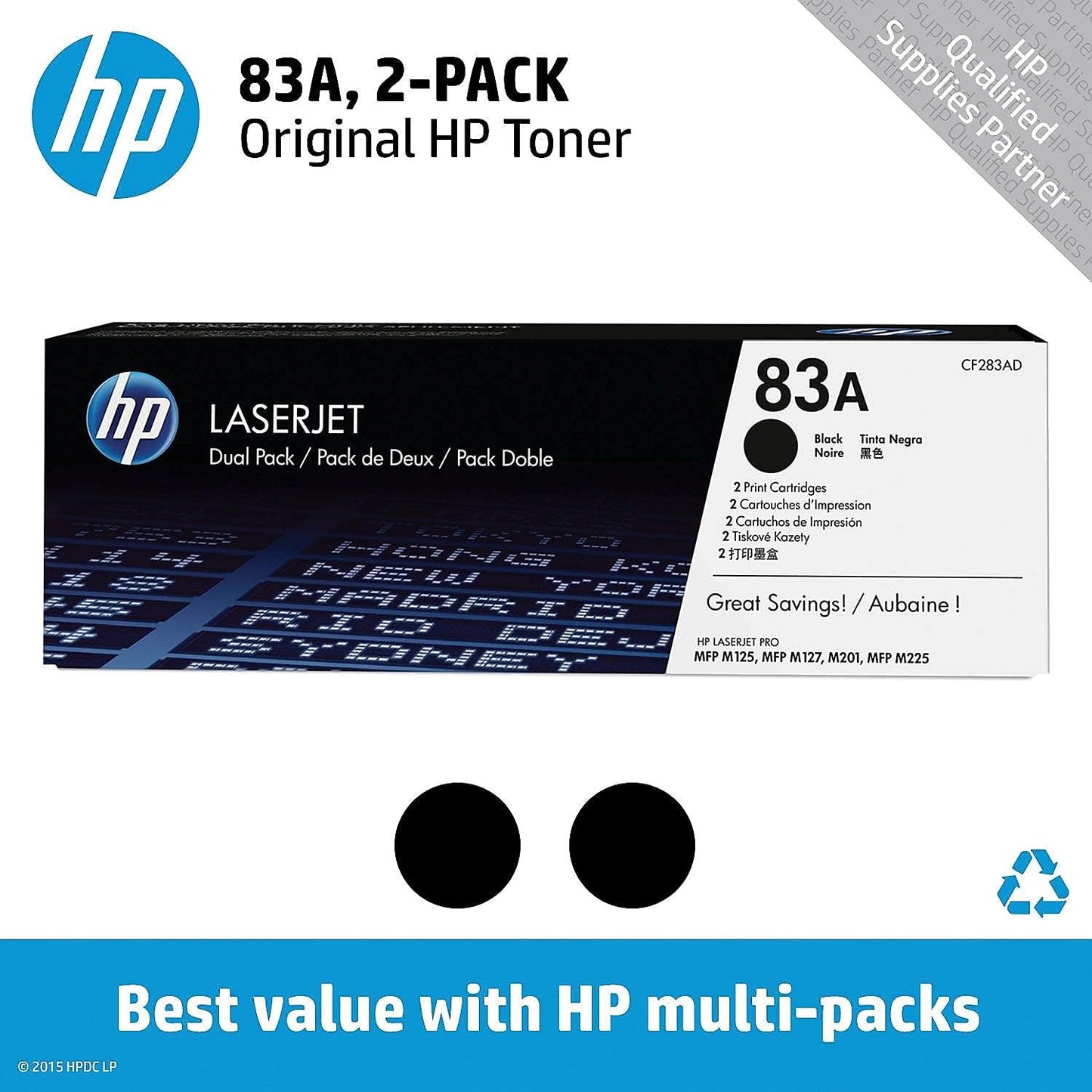 HP CF283AD 83A Black LaserJet Toner Cartridge 2-Pack
