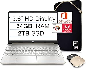 HP 15.6" HD Laptop - Athlon Silver 3050U, 64GB RAM, 2TB SSD