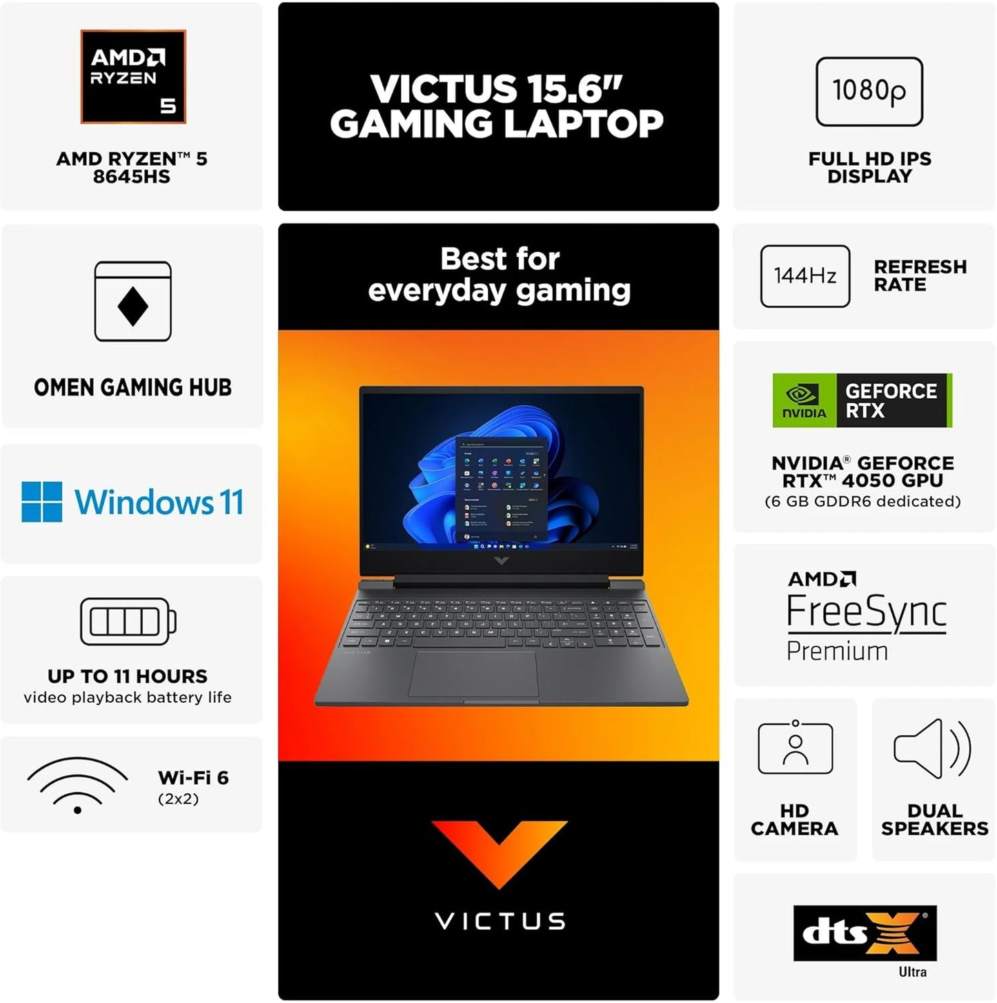 HP Victus Gaming Laptop Ryzen 5 RTX 4050 144Hz FHD