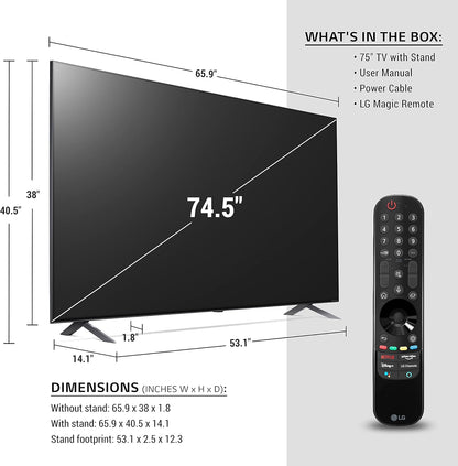 LG 75NANO80UPA 75-Inch 4K NanoCell Smart TV Renewed