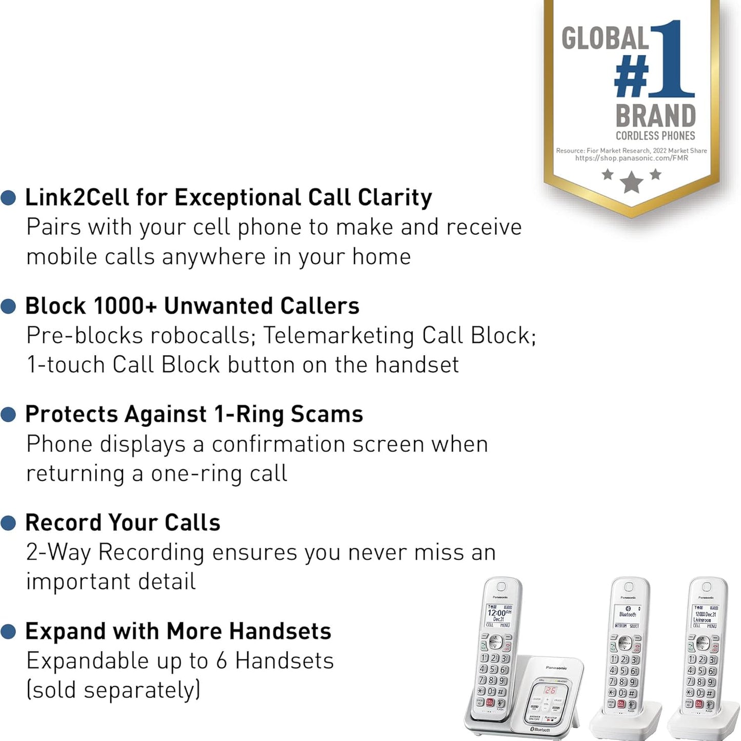 Panasonic KX-TGD863W Cordless Phone Answering Machine 3-Handset