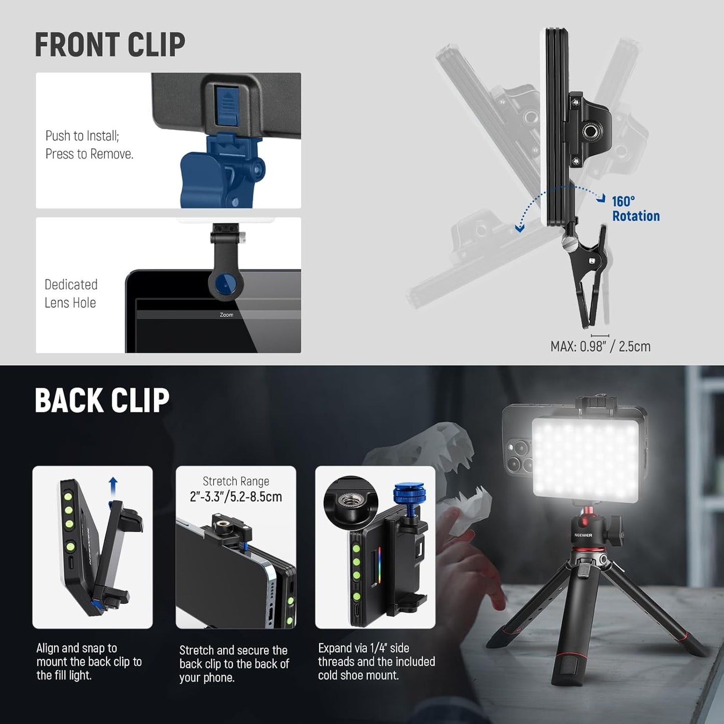 Neewer VL67C RGB Selfie Light with App Control