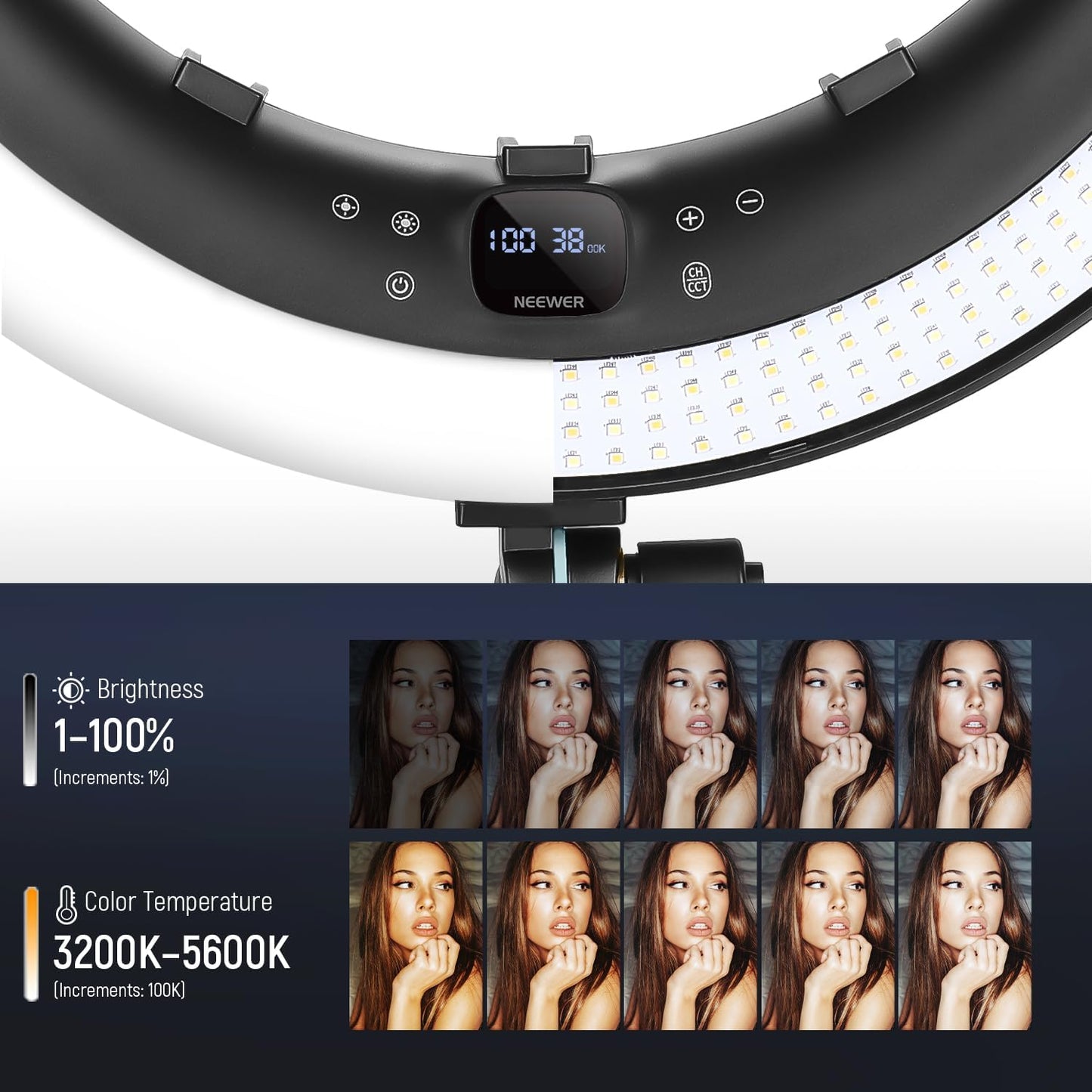 Neewer RP18H 19" LED Ring Light with Stand & Phone Holders