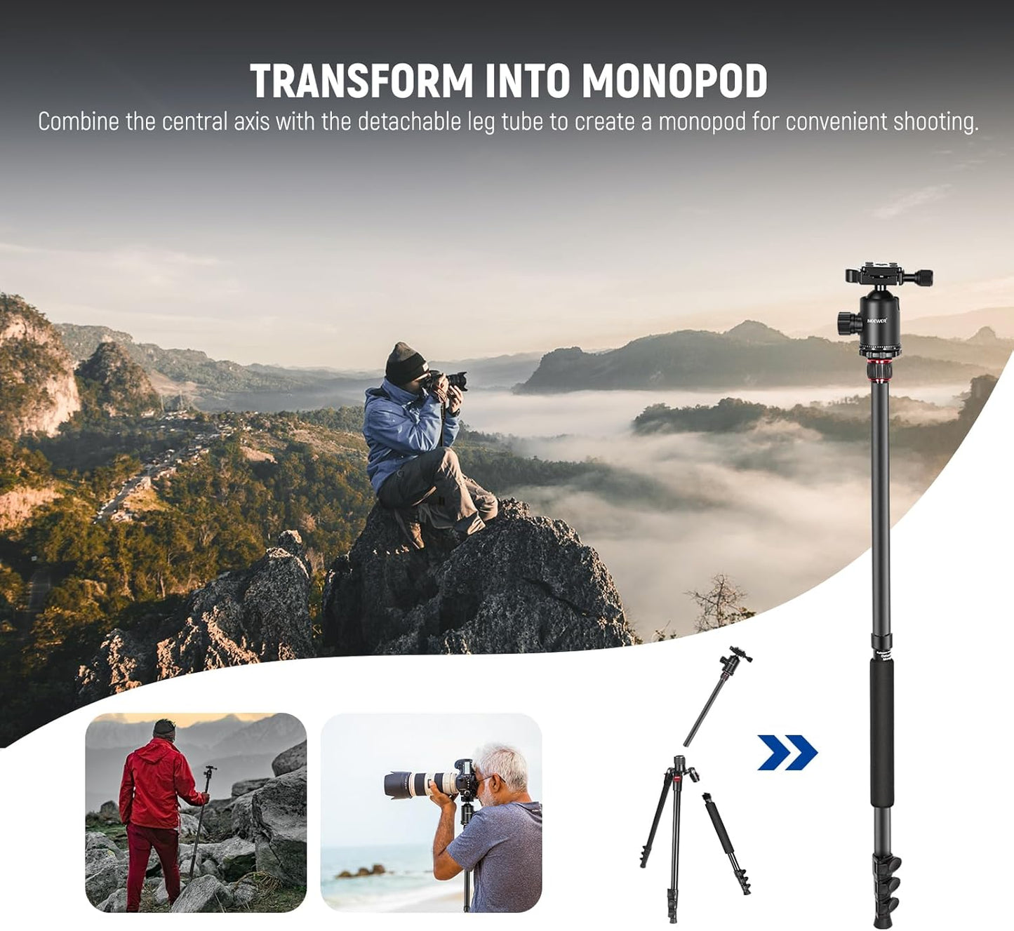 Neewer TP77 77" Camera Tripod Monopod Ball Head