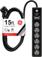 GE 50767 6-Outlet Surge Protector 15ft Cord