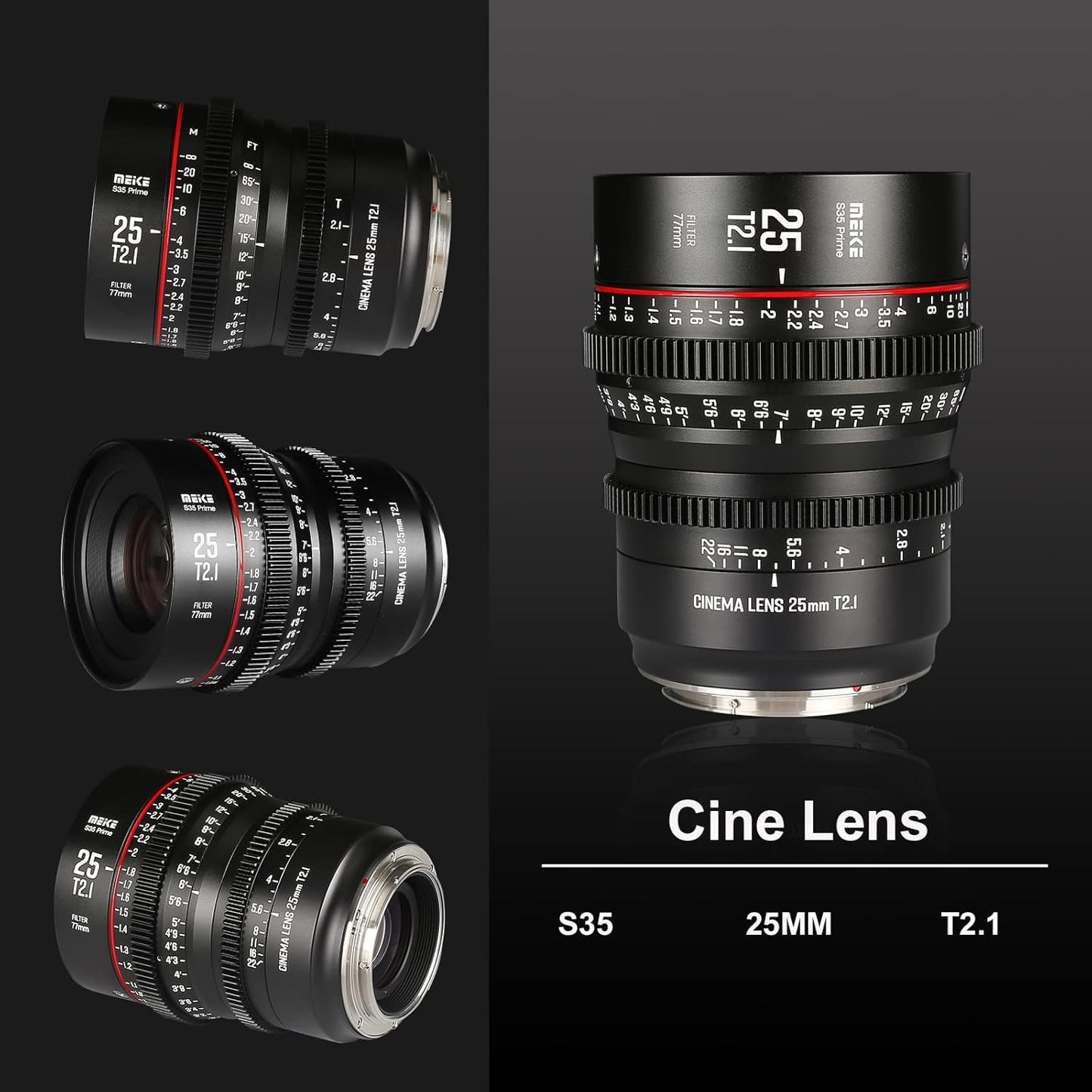 Meike 25mm T2.1 S35 Wide Angle Cinema Lens EF Mount
