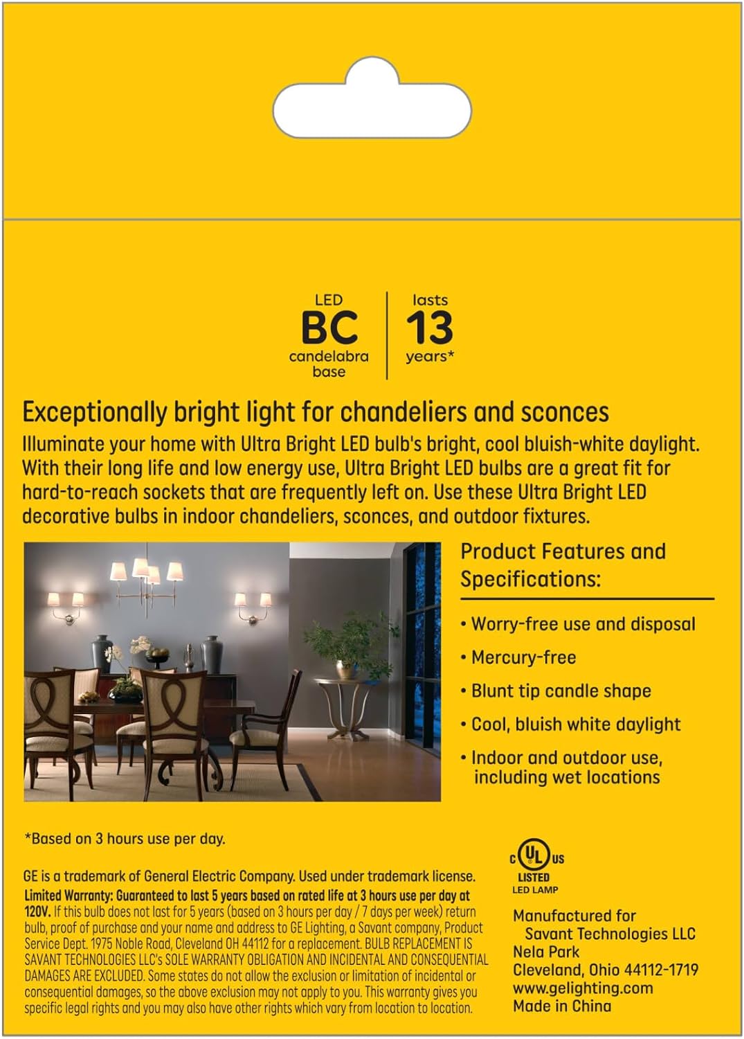 GE 93130047 100W Equivalent LED Daylight Candle Bulbs 3-Pack